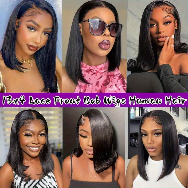 Elegant Straight Bob Wig - 200% Density 13x4 HD Lace Front, Pre-Plucked with Baby Hair, Glueless Brazilian Human Hair, Shoulder-Length Bob Style for Women, Natural Look, 100% Real Human Hair, Short Hair Wig